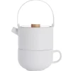 Tea for One Set aus Steingut mit Bambusdeckel