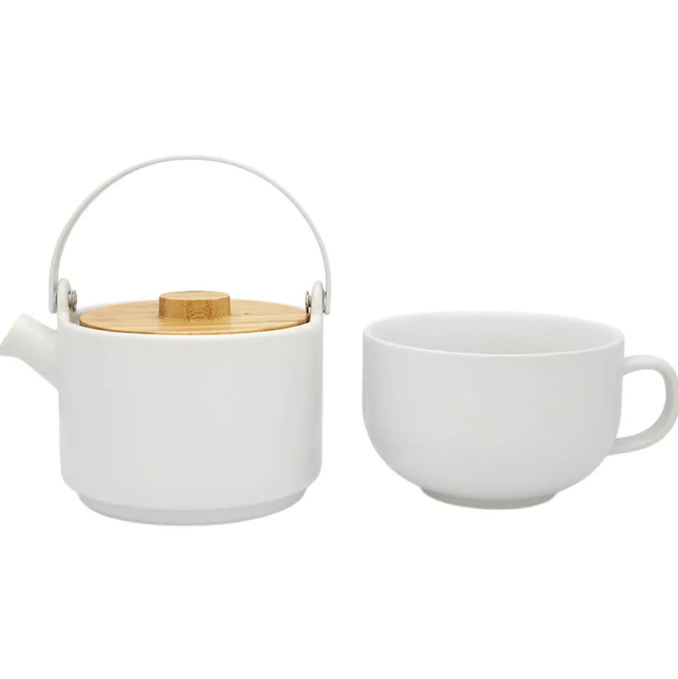 Tea for One Set aus Steingut mit Bambusdeckel