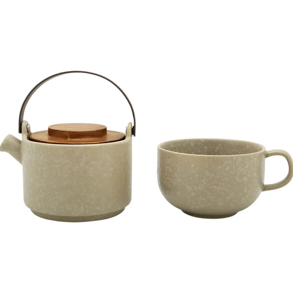 Tea for One Set aus Steingut mit Bambusdeckel