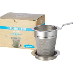 Teedauerfilter Edelstahl mit Ablage in fünf Größen