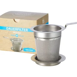 Teedauerfilter Edelstahl mit Ablage in fünf Größen